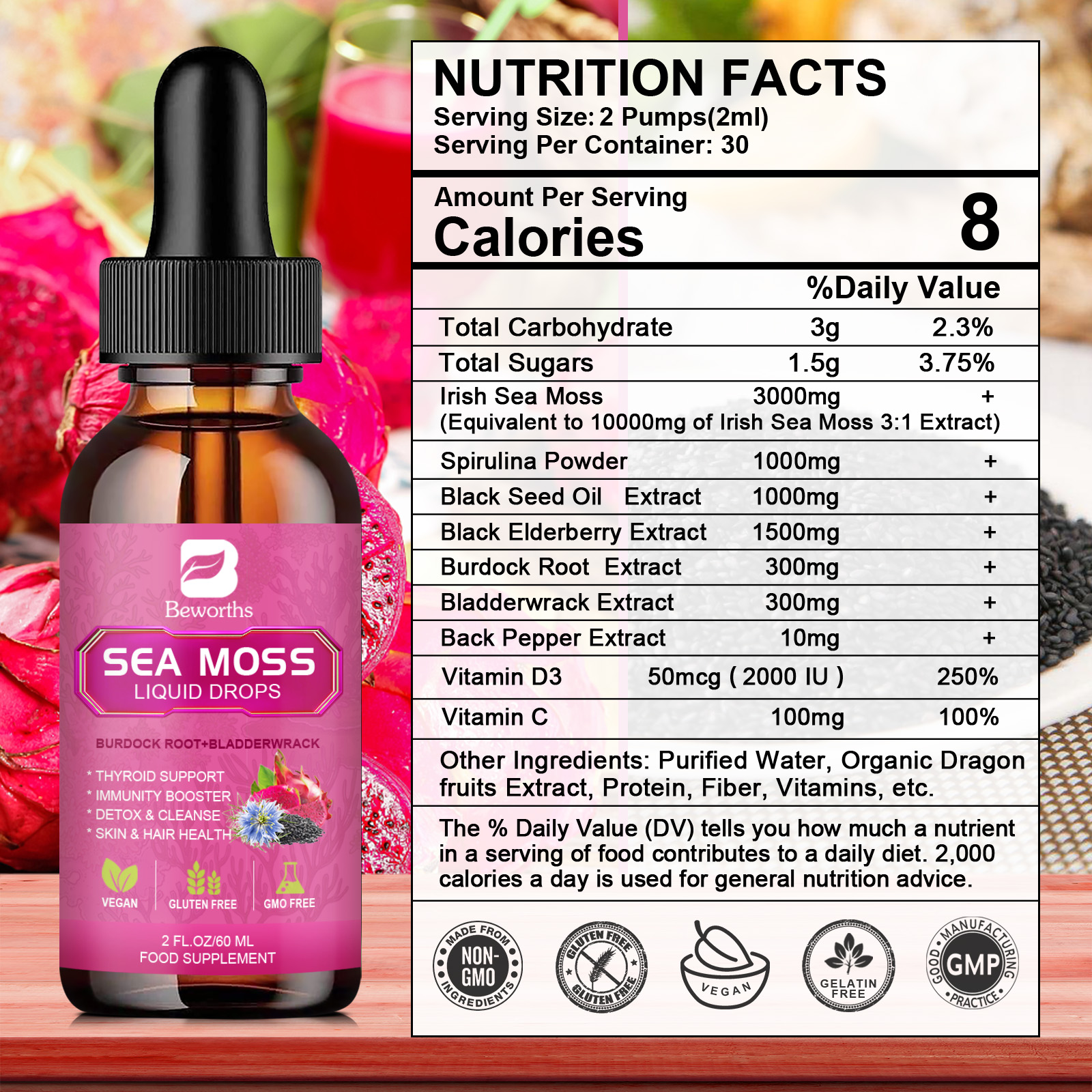 BEWORTHS 3000MG Seamoss Liquid - Root Stimulator Liquid บทวิจารณ์และราคา